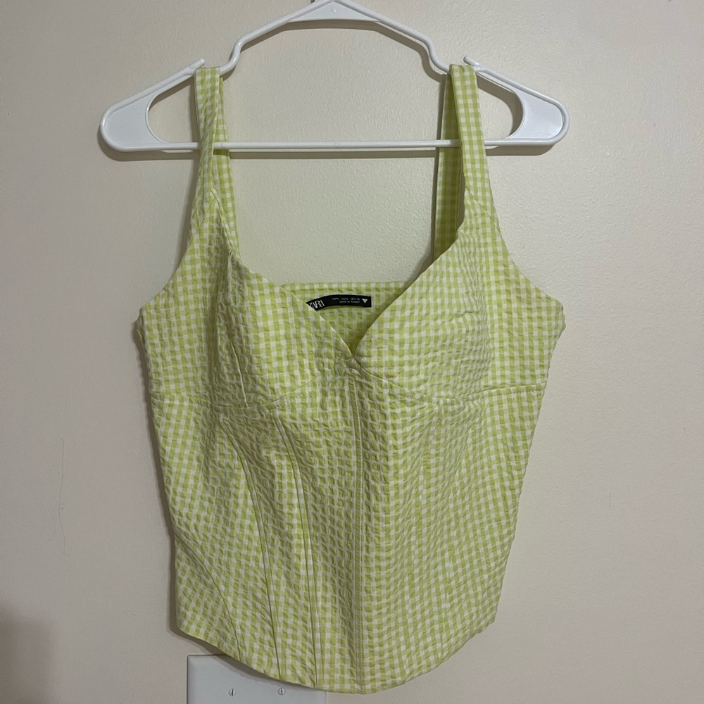 Zara Light Yellow Gingham Tank Top
